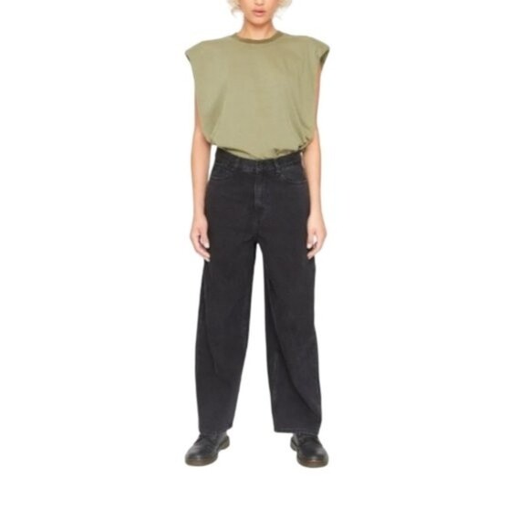 NEW Free People‎ x Sandrine Rose Sz 25  Black Wide Curve Leg Jeans - Picture 1 of 14